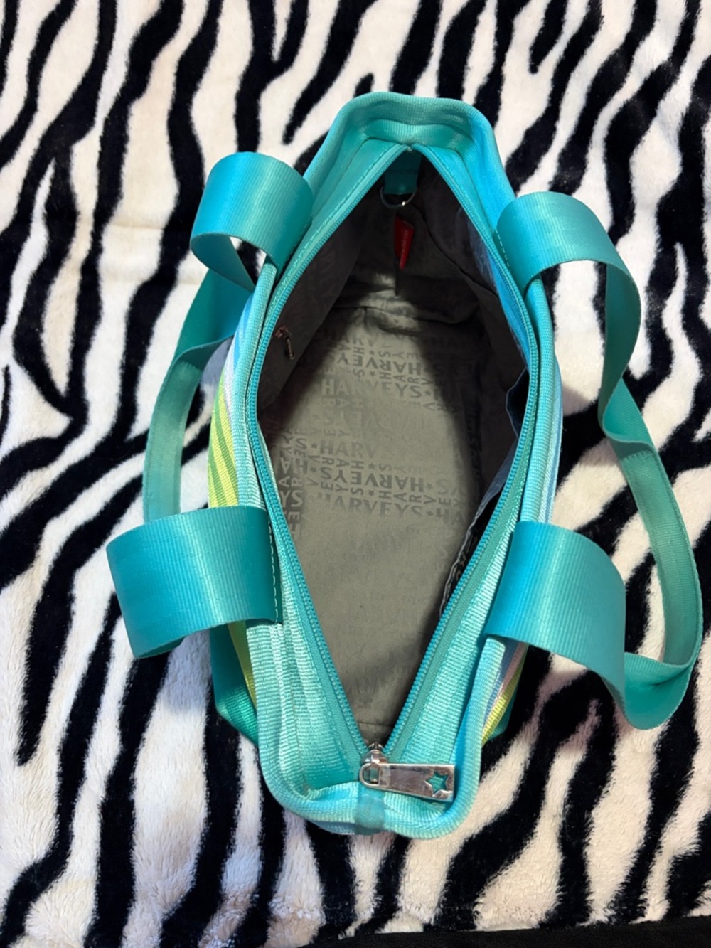 Harveys Seatbelt Bag Aqua, Lime & White Striped Tote - Picture 2 of 5